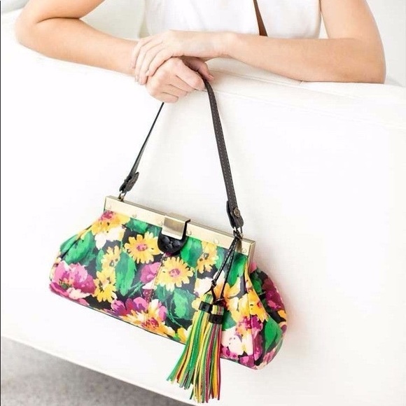 Patricia Nash Ferrara Frame Italian Leather Satchel Vintage inspired Bag Flowers - Picture 12 of 14